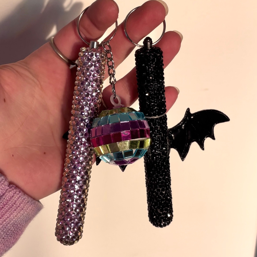 black bat wing bedazzled tube keychain